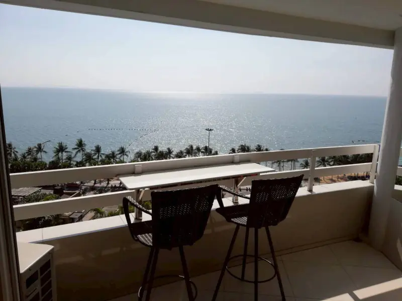 High-floor beachfront studio offering panoramic sea views, generous living space
