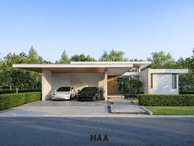 Contemporary single-storey pool villa designed with clean architectural lines